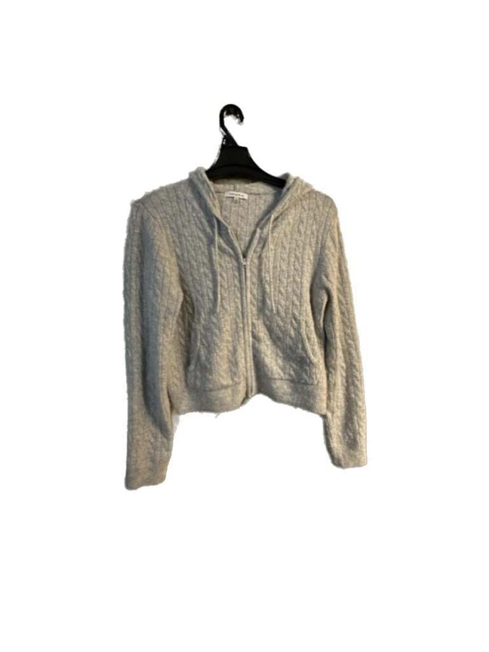 Hooked Up Women's Gray Cable-Knit Zip-Up Hooded Sweater